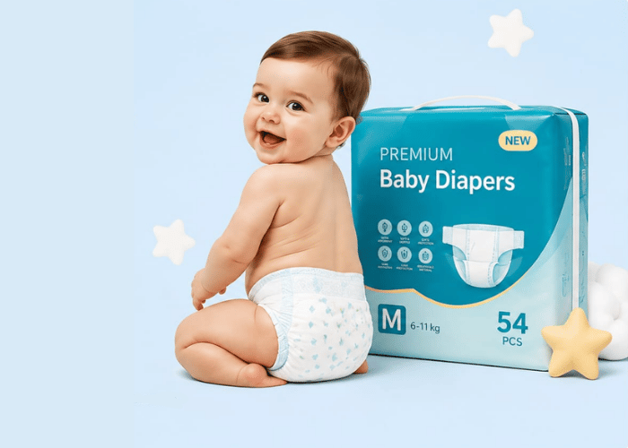 Baby diapers pack with soft, absorbent, leak-proof design for newborns and infants.